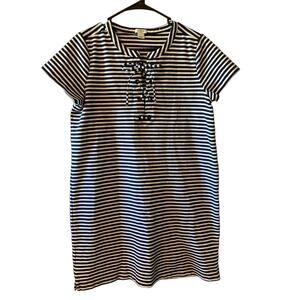 J. Crew Women's Medium Dark Blue/White Stripe Nautical Style Shirt Dress